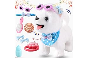 Ylpaprm Samoyed Walking Barking Toy Dog Puppy Toy for Girl Licking Doggy with Leash, Electric Talking Singing Tail Wag Plush DIY Pretend Dress Up Interactive Dog Toddler Kid