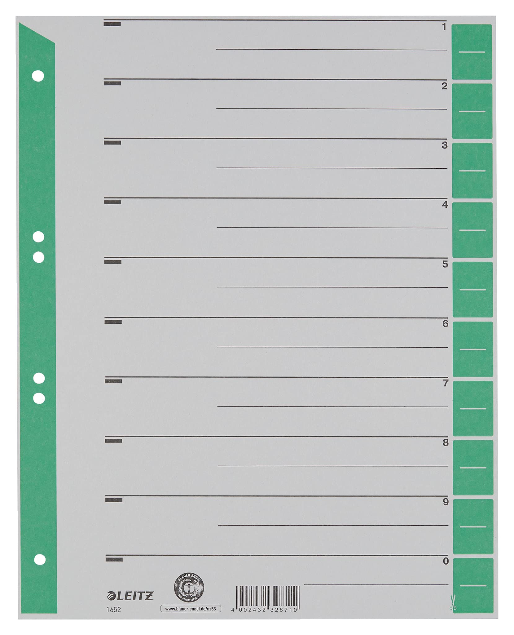 Leitz 16523055 A4 Cardboard Separator Sheets Coloured Print Green 25-Pack