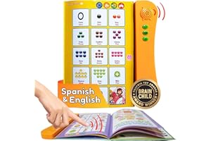 ZEENKIND Spanish & English Talking Learning Book for Kids 2 3 4 5 6 Years Old, Interactive Audio Sound Books, Toddler Educational Toy to Learn Spanish, Electronic Bilingual Toys, Juegos para Niños