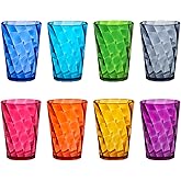 US Acrylic Optix Mini Plastic Reusable Drinking Glasses (Set of 8) 8oz Juice Cups in Jewel Tone Colors | BPA-Free Tumblers, Made in USA | Top-Rack Dishwasher Safe