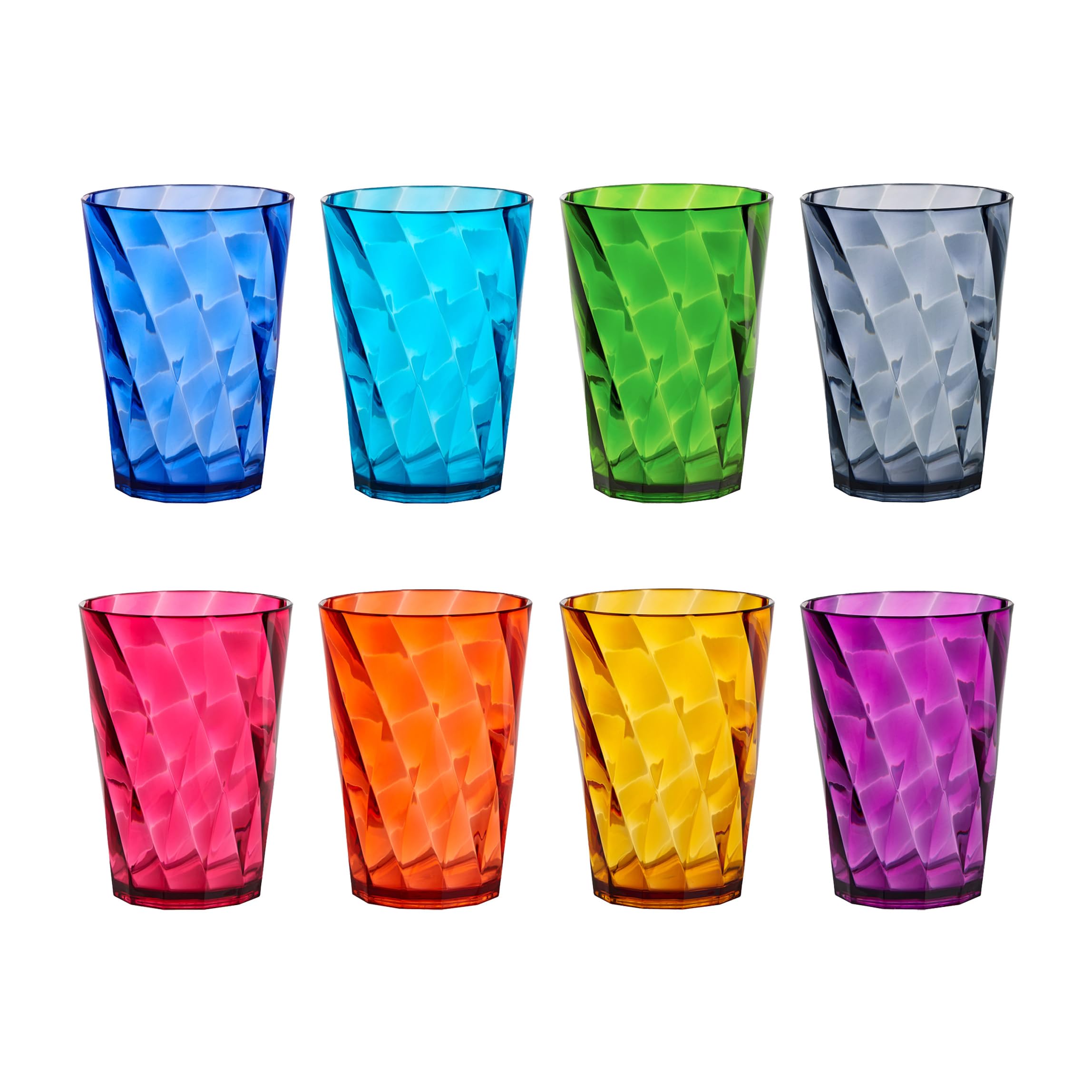 Photo 1 of US Acrylic Optix Mini Plastic Reusable Drinking Glasses (Set of 8) 8oz Juice Cups in Jewel Tone Colors | BPA-Free Tumblers, Made in USA | Top-Rack Dishwasher Safe