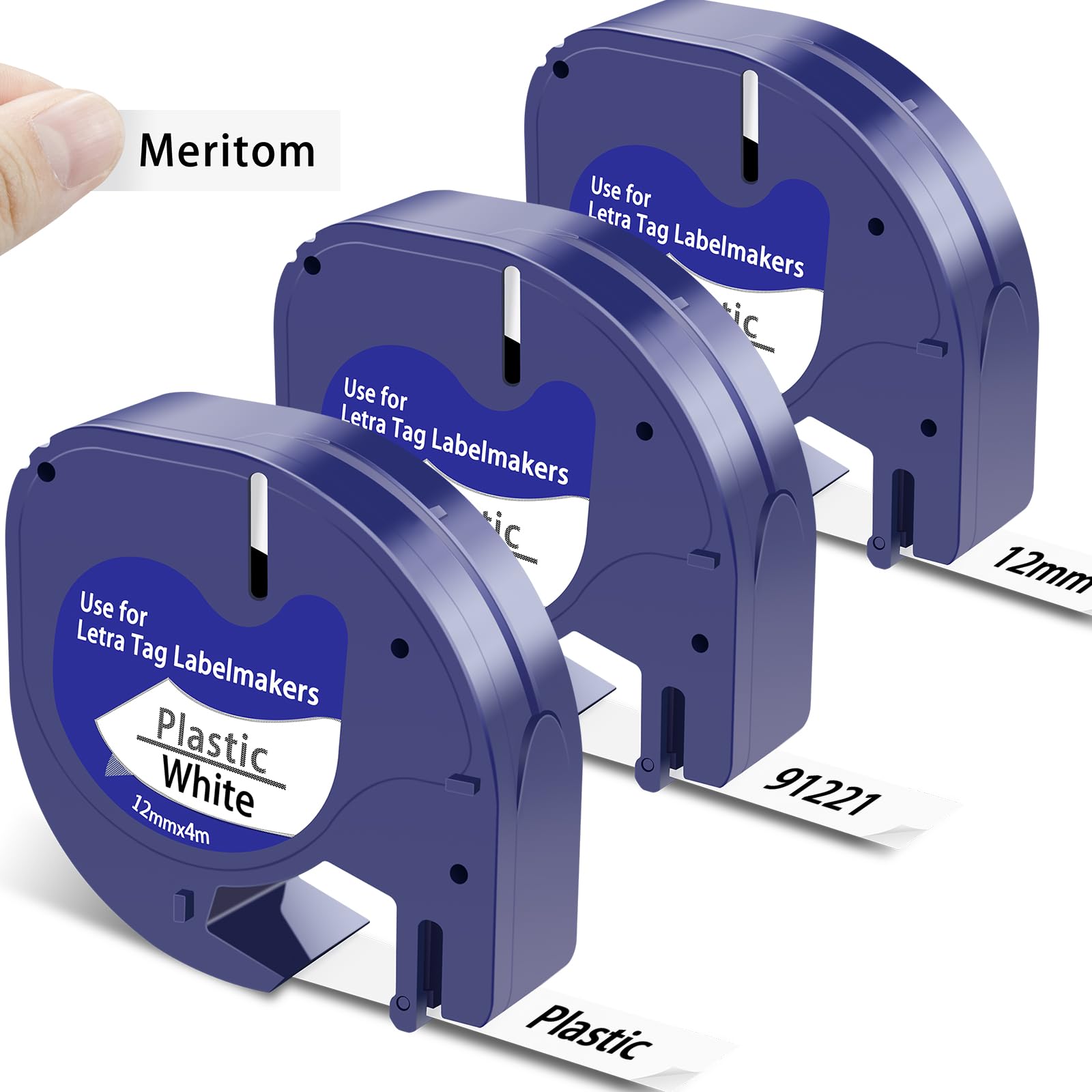 3X Replacement for Dymo Label Tape Plastic, 91201 S0721610 12mm x 4m, Compatible with Dymo Letratag Refills for LT-100H LT-100T LT-110T 200B XR XM QX50 (Black on White)