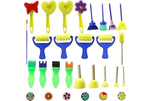 Clzemo Paints Brushes for Kids Set of 29, Kids Toddlers Early Learning Paint Sponges Foam Art Tool, Washable Reusable Sponge Painting Kits with Portable Bag Finger Paint Drawing Gifts(2022 New)
