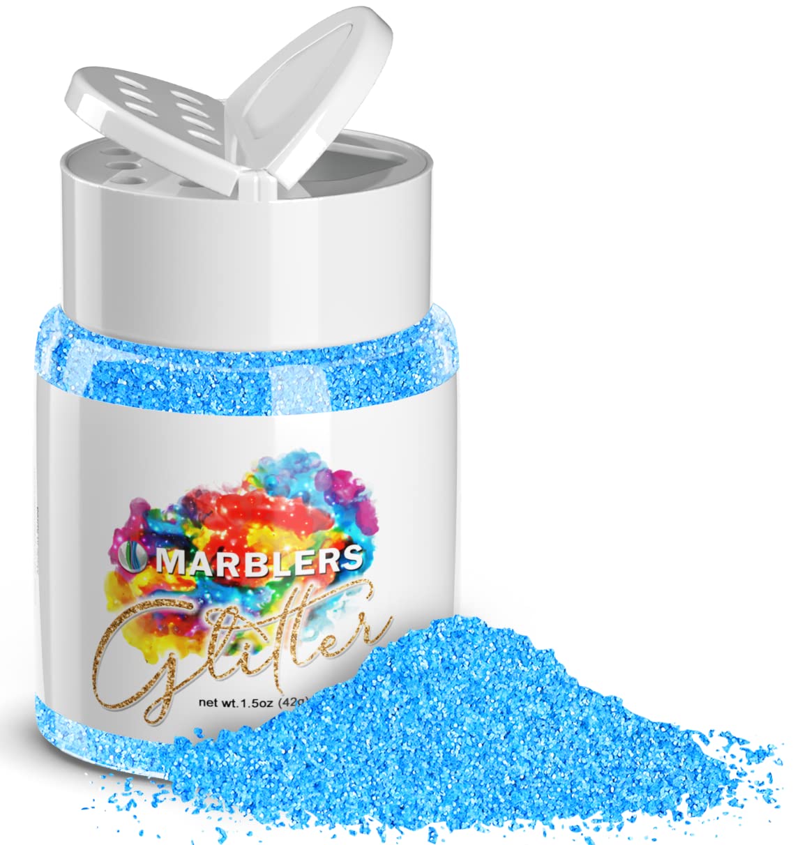 MARBLERS Neon Glitter [Fluorescent Blue] 1.5oz (42g) | Fine | Non-Toxic, Vegan, Cruelty-Free | Face, Body, Eyeshadow, Hair, Festival, Party Makeup | Nail Art, Polish | Resin, Tumbler, Slime, Craft