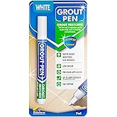 Grout Pen White Tile Grout Paint Marker Restorer - Narrow 5mm Tip (7mL) | Waterproof Grout Line Refresher for Kitchen &amp; Bathroom, Colorant and Sealer Pens for Cleaner Looking Grout Lines - White