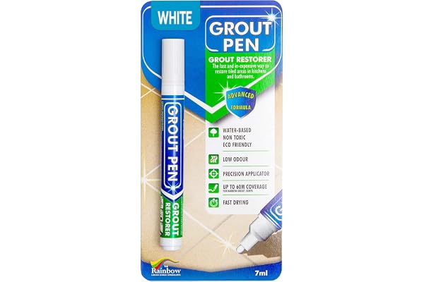 Grout Pen White Tile Paint Marker: Waterproof Grout Paint, Tile Grout Colorant and Sealer Pen - White, Narrow 5mm Tip (7mL)