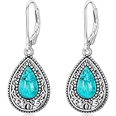 Reaii Natural Turquoise Teardrop Dangle Earrings for Women 925 Sterling Silver Genuine Turquoise Jewelry Gifts