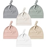 Konssy 6 Pack Baby Newborn Hats Set Knot Beanie Hats Soft for Infant Baby Girls Boys Caps 0-6 Months