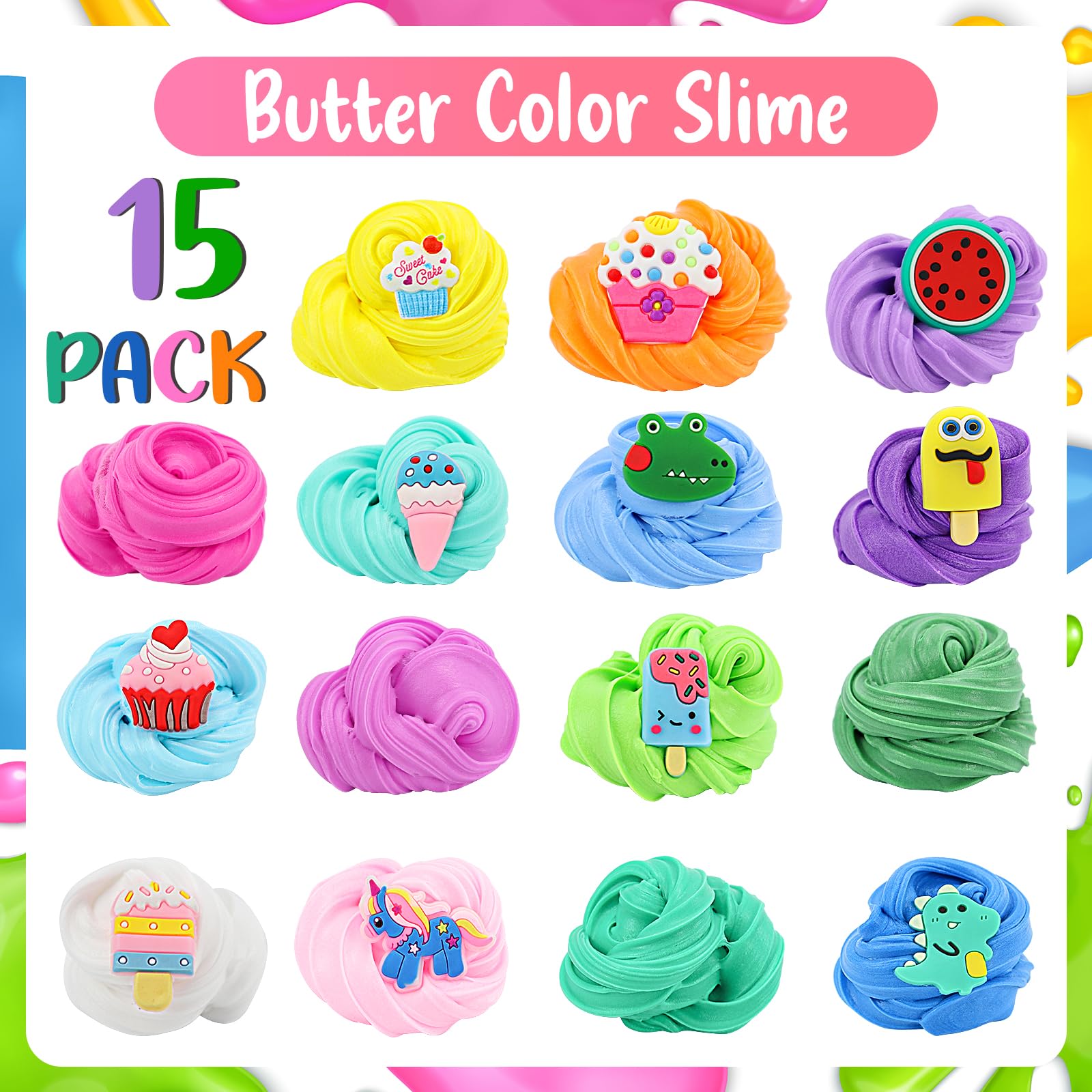 LronFensy Cloud Slime Butter Slime Kit, 15 Pack Fluffy Slime for Kids, Slime Birthday Party Favors for Kids 8-12，Slime Kit for Girls Boys Kids Toy Slime, Stress Relief Toys Fit Kids Education