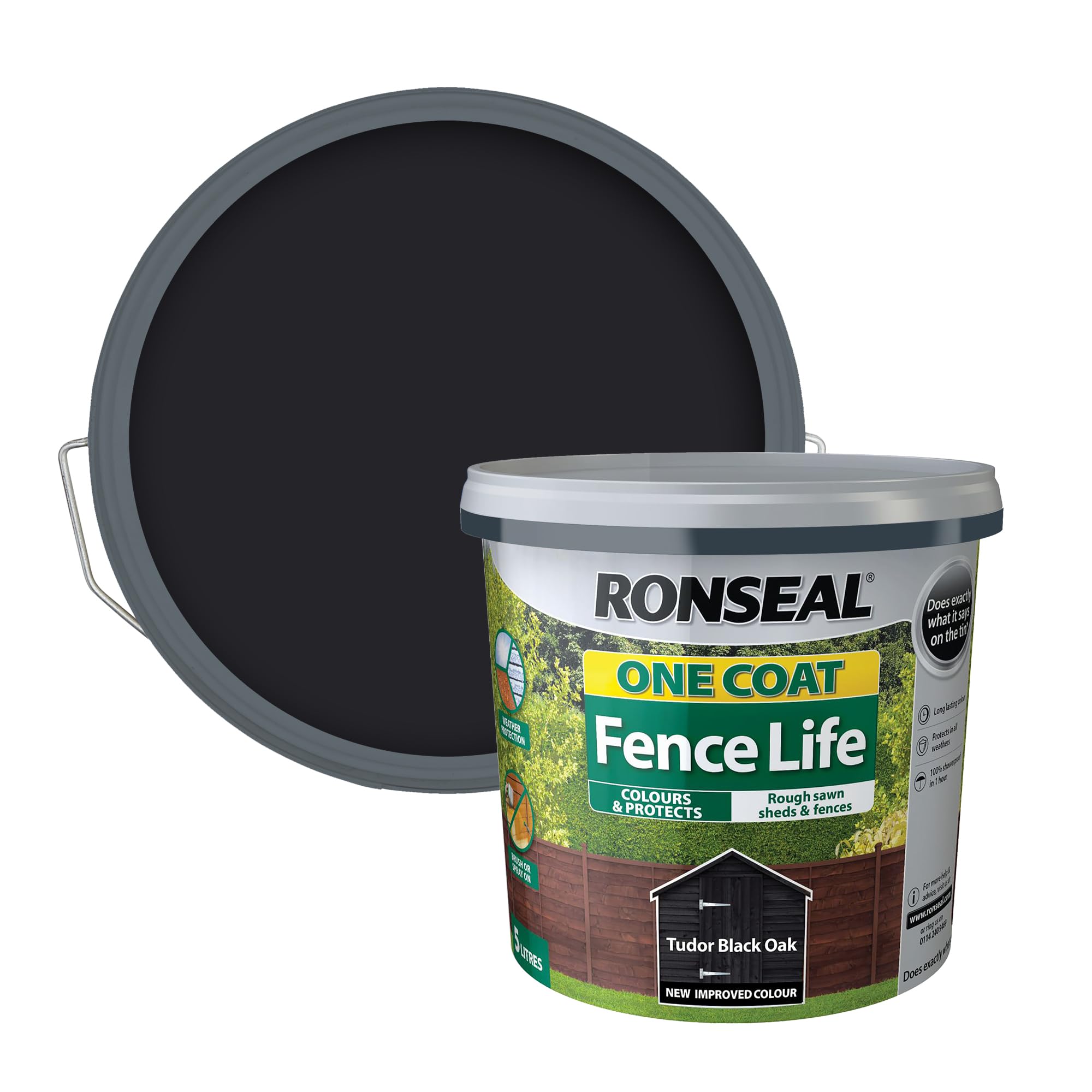 Ronseal One Coat Fence Life Tudor Black Oak, 5 Litre