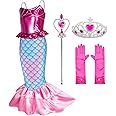 Little Girls Mermaid Princess Costume for Girls Dress Up Party with Gloves,Crown Mace