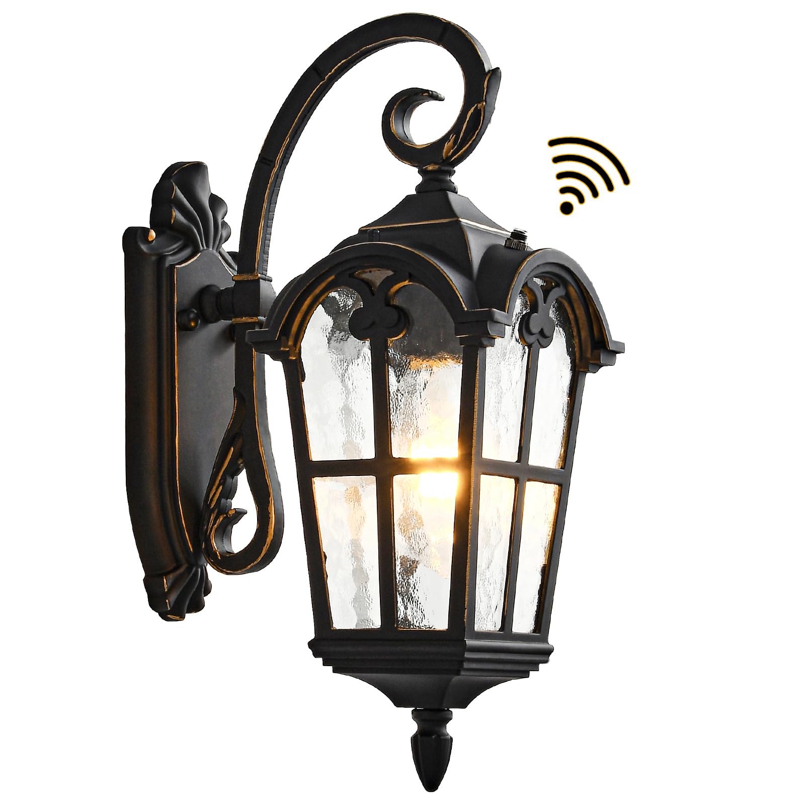 Photo 1 of JOKAONOTL Dusk to Dawn Outdoor Wall Lights 17.1" H Exterior Lighting Fixtures Black Porch Light Waterproof Roman Wall Lantern with Water Ripple Glass for House Garage Patio