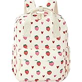 KingCheer Mini Corduroy Backpack Bookbag School Bag for Toddlers Girls and Boys Preschool Daycare Kindergarten 13'' H Lightweight Fits for Folder(Strawberry-Beige Corduroy)