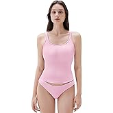 SUUKSESS Women Padded Cotton Ribbed Long Tank Tops Casual Summer Going Out Sleeveless Scoop Neck Basic Cami Tops