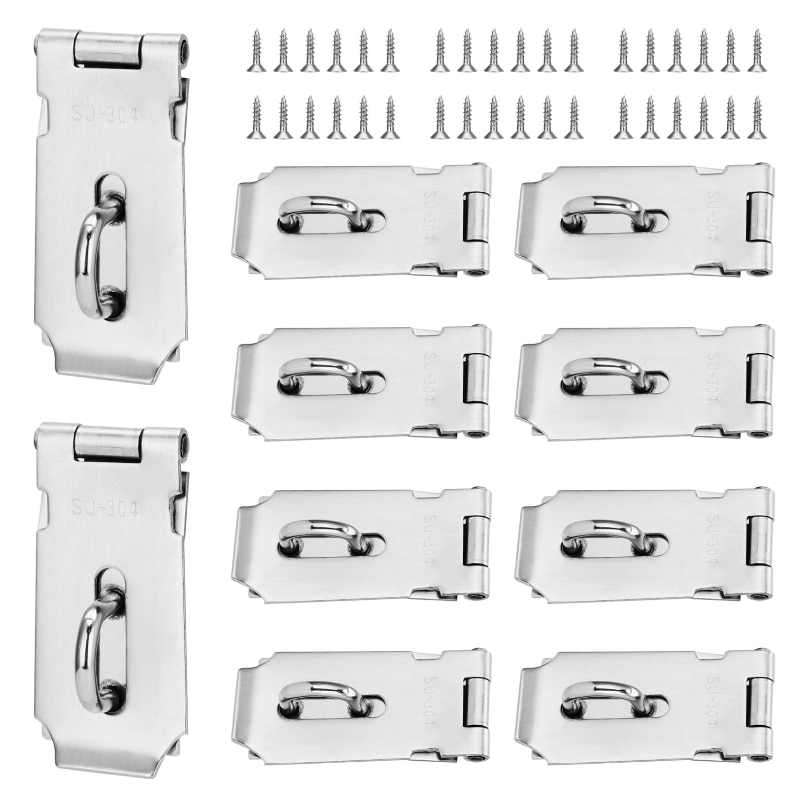 JOIKIT 10 PCS 3 Inch Padlock Hasp, 304 Stainless Steel Door Security Clasp, Door Latch Lock with 80 Mounting Screw, Shed Lock Hasp for Home Door, Cabinet, Gate