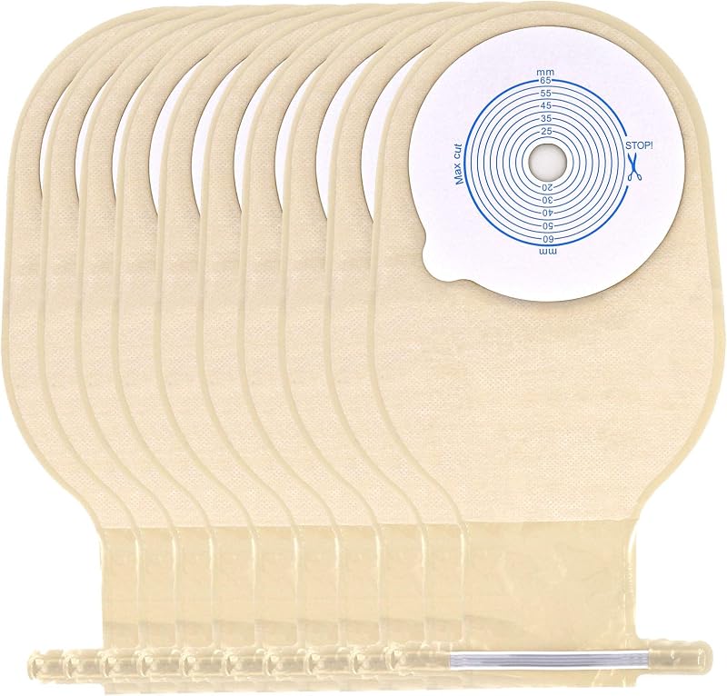 GEYIWSSXY Drainable Ostomy Bag, 20-65MM Cut to Fit, Pack of 10