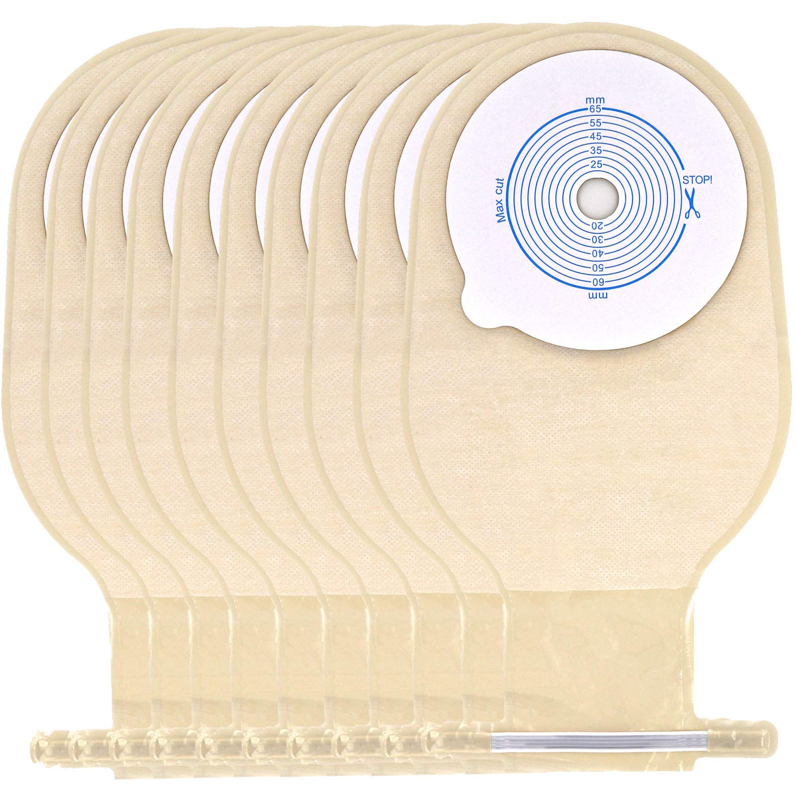 One Piece Ostomy Bag, Drainable Pouches Colostomy Ostomy Care Bag Incontinence Bags for Ileostomy Care Supplies, Cut to Fit 20-65MM(Pack of 10)