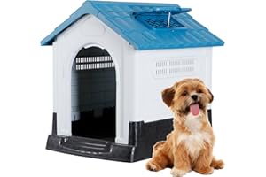 Pet Republic Plastic Dog House Indoor Outdoor Dog Kennel Easy to Assemble Puppy Shelter with Adjustable Skylight Elevated Floor Waterproof (Rectangle)