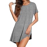 Tankaneo Womens Nightgown Short Sleeve Sleepwear Comfy Sleepshirts Casual Crew Neck Nightshirt Pajama Dress