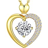 Beam & Bask Moissanite Heart Pendant Necklaces for Women, Engraved with LOVE, Sterling Silver Plated with 18K Gold, Anniversary and Birthday Jewelry for Wife, Girlfriend, Mom, or Her
