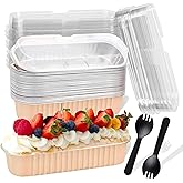 Fodofodo 20PCS Rectangle Mini Loaf Pans with Lids,Mini Cake Pans with Lids,Disposable Ramekins Baking Cups Muffin Tins Cupcake Cups for Wedding Party Birthday,6.8oz (Champagne)