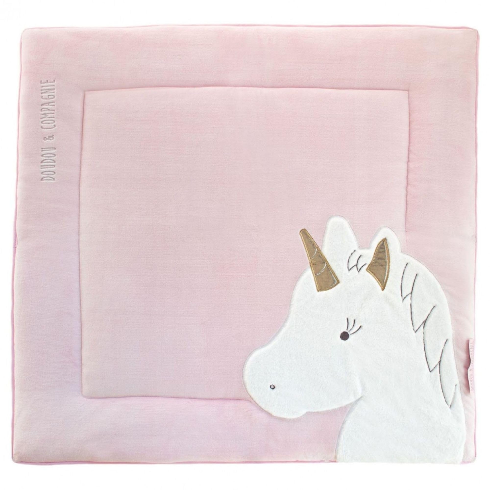 Doudou et Compagnie DC3318 Playpen Mat 100 x 100 cm Tapidou Collection Pink/Gold Unicorn Design 80 x 150 cm