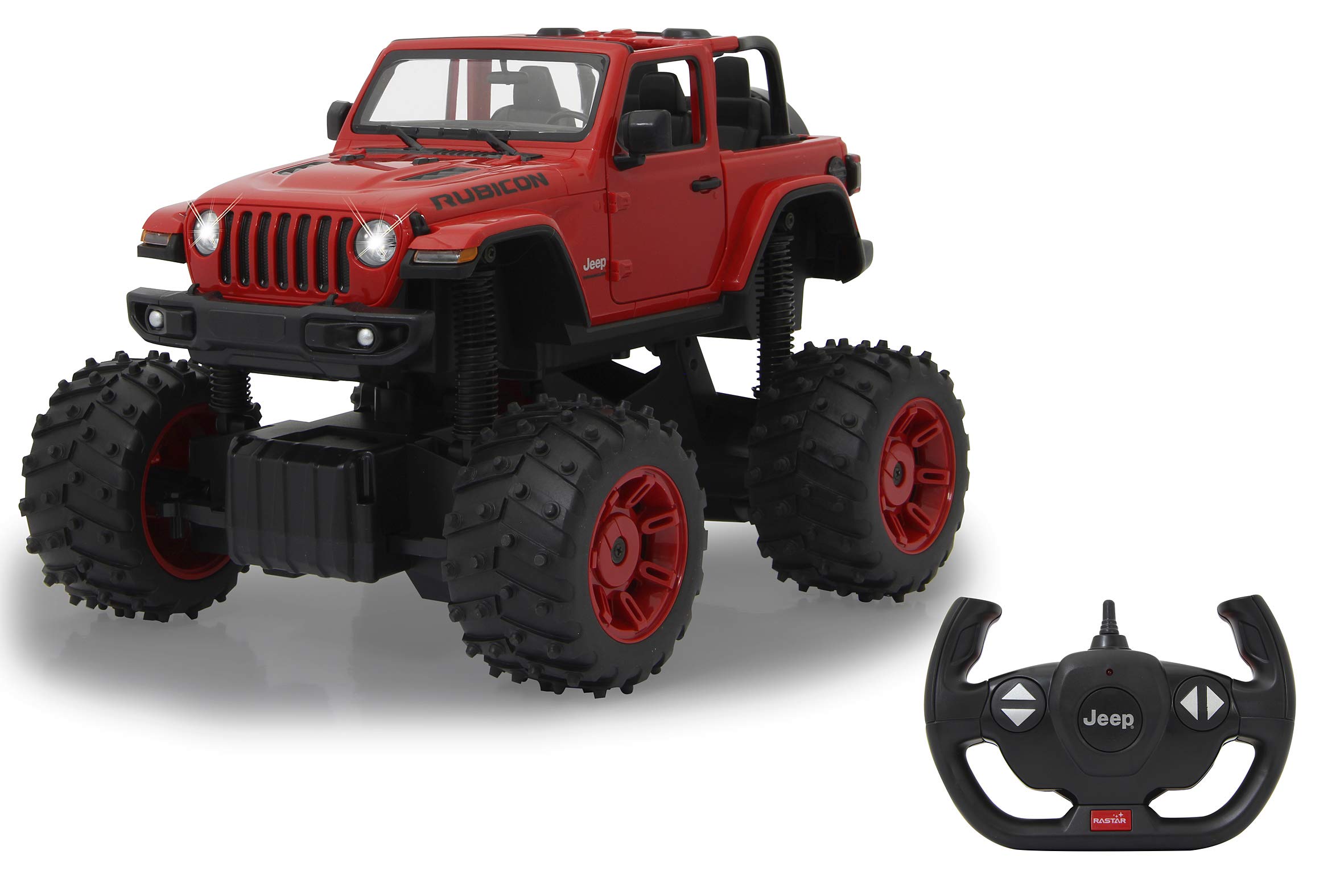 JAMARA 405182 Jeep Wrangler JL 1:14 2.4GHz Big Wheel Door Manual Officially Licensed, Up to 1 Hour Driving Time, Approx. 11 km/h, Perfectly Replicated Details, Detailed Interior, LED Light, Red