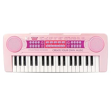 BIGFUN 37 Keys Multifunction Recharging Portable Electronic Kids Piano Musical Teaching Keyboard for Kids Children Early Learning Educational Toy with Double Speakers (Pink)