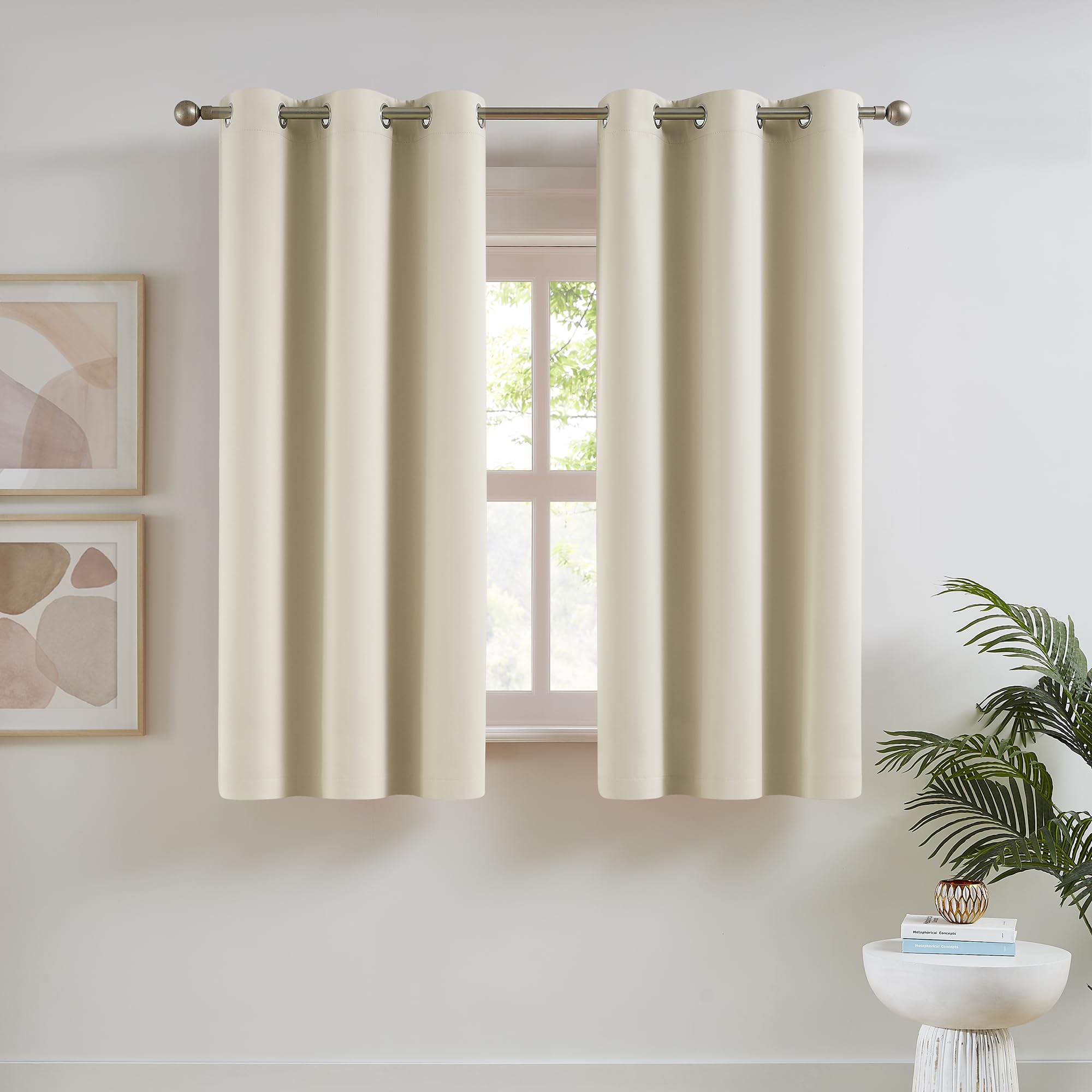 Photo 1 of DUALIFE Room Darkening Curtains for Small Windows 34 Inch Wide 2 Panels Set, Narrow Short Curtains for Kitchen Bathroom Basement Decor,34x54 Inch Length, Grommet Top, Cream Beige
