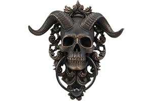 EBROS GIFT Ebros Sabbatic Goat of Mendes Samael Lilith Baphomet Horned God Skull Hanging Door Knocker with Built in Striker Plate Wall Decor Plaque with Lace Filigree 9.5" High