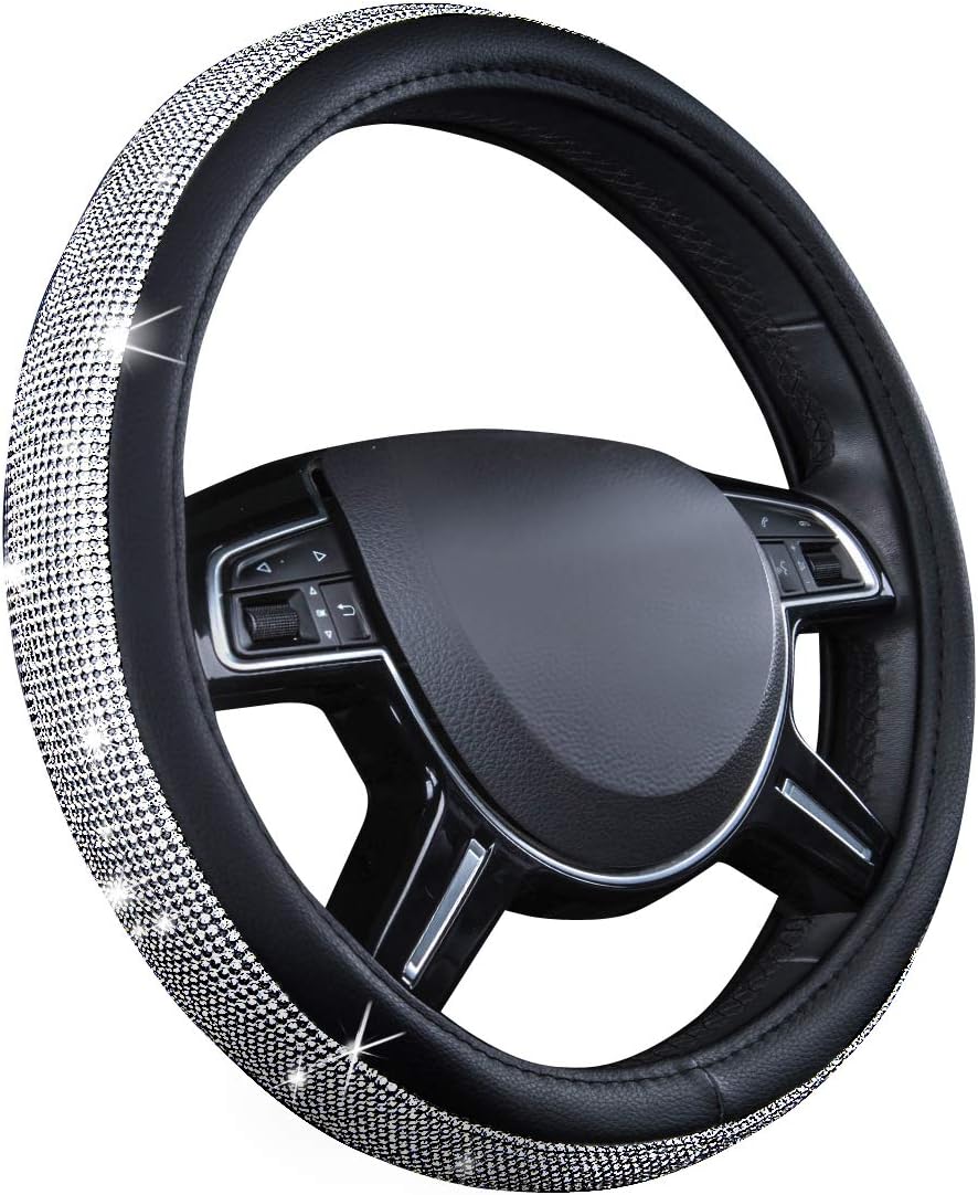 CAR PASS Glorious Rhinestones Leather Universal Steering Wheel Cover