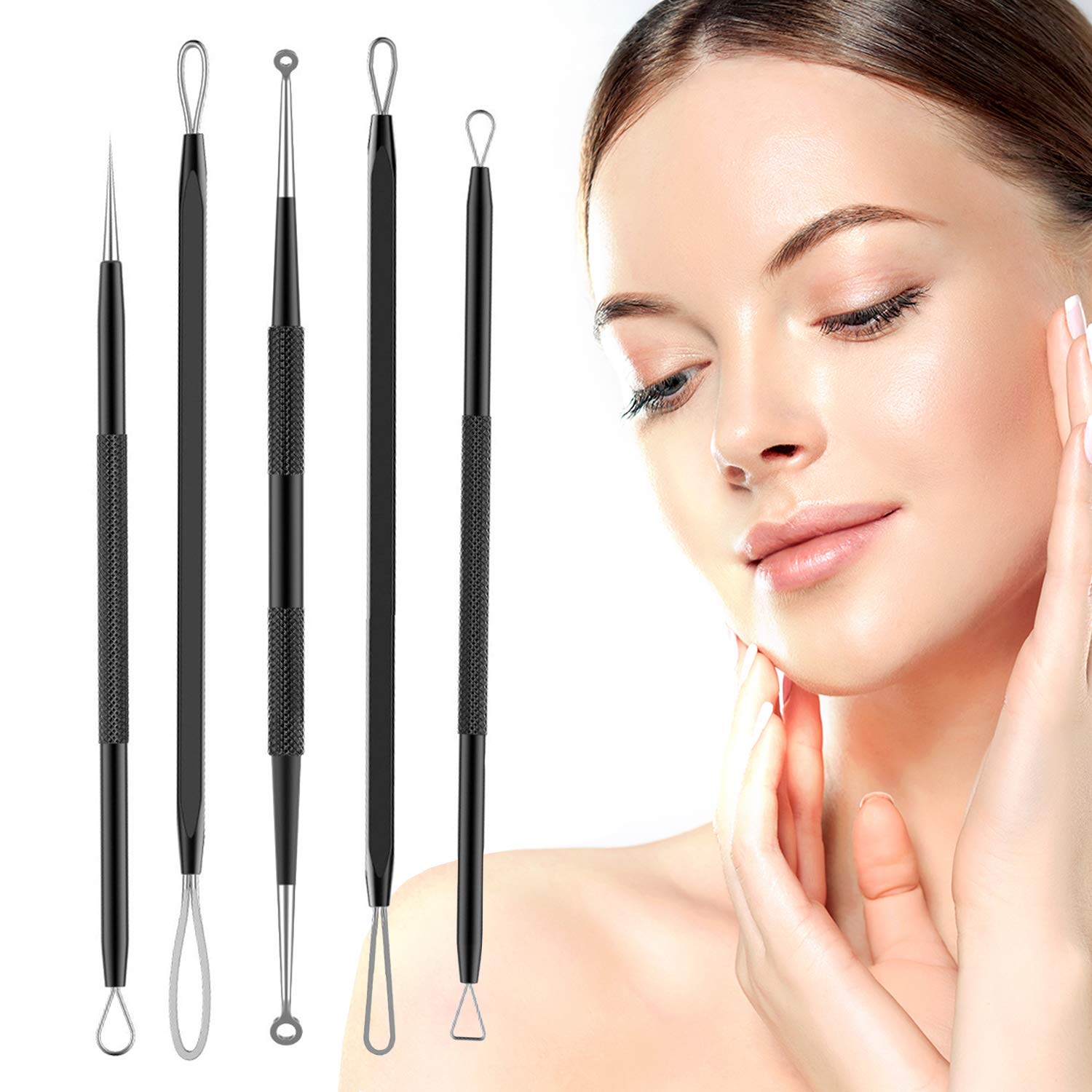 Blackhead remover,Acne treatment,Pimple Popper,Face Skin Care Kit,Professional Comedone Blemish, Zit, Whitehead Scar Extractor, 5 Piece Surgical Grade Stainless Steel Tools & Travel Case (black): Beauty