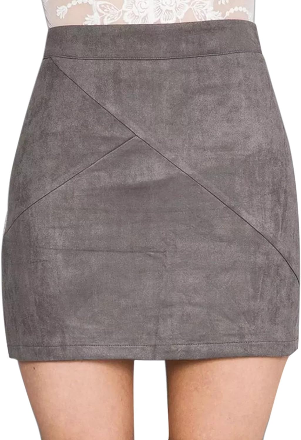 Lily Rosie Girl Womens Sexy Bodycon Faux Suede Mini Skirt, Dark Grey, Medium