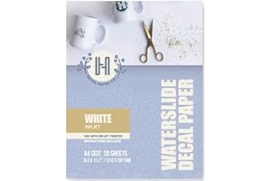 HAYES PAPER CO. Hayes Paper, Waterslide Decal Paper INKJET WHITE 20 Sheets Premium Water Slide Transfer Paper, Bright White, A4 Size, 8.25 x 11.7 Inch