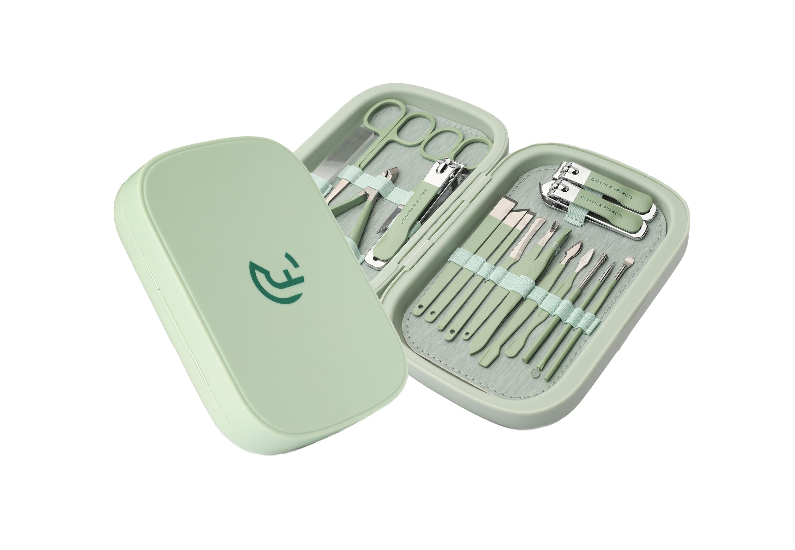 CAELYN & FRANCIS 18Pcs Manicure Set, Professional Stainless Steel Nail Care Tools, Portable Grooming Kit for Travel and Home, Ideal Nail Clippers, Gift for Men Women Friends and Parents (Mint Green)