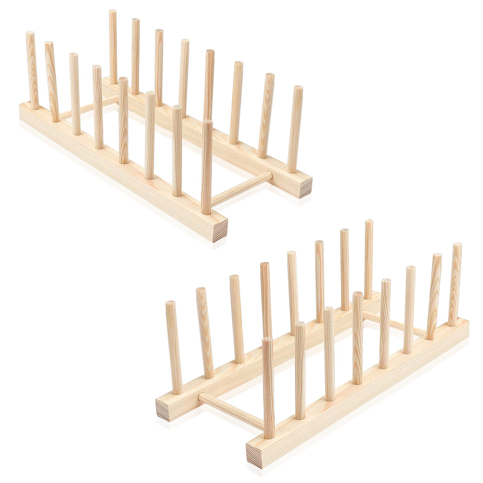 sinzau 2 PACK Plate Rack, Wooden Dish Rack, for Plate, Cup, Pot Lid, Board and Books, 7 Slots