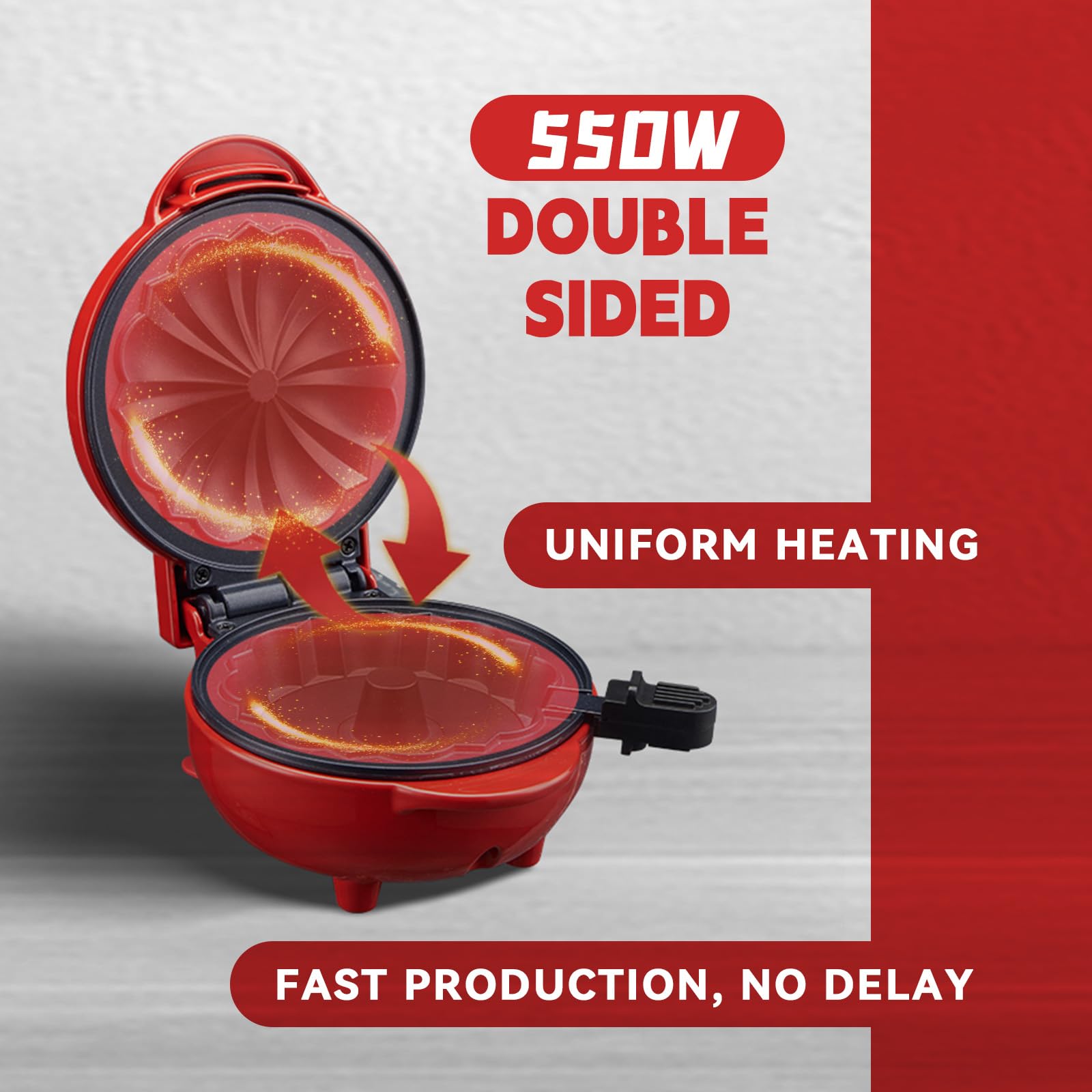 Mini Cake Maker, Portable Mini Bundt Cake Maker Double-Sided Heating, electric cupcake makers for Breakfast, Cake, Snacks (Red)