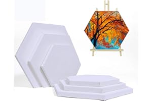QUIENKITCH Painting Canvas Panel, Hexagon Stretched Boards, 100% Cotton Primed Blank Canvas Frame Set of 6 (8"/10" 12"), for Students Artist Hobby Painters Beginners Oil Painting