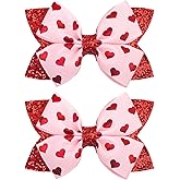 YanJie 3’’ 2Pcs Valentines Day Hair Bow Clips for Girls Pink Bows Hearts Hair Accessories for Women Glitter Hairpin Red Hair Clip