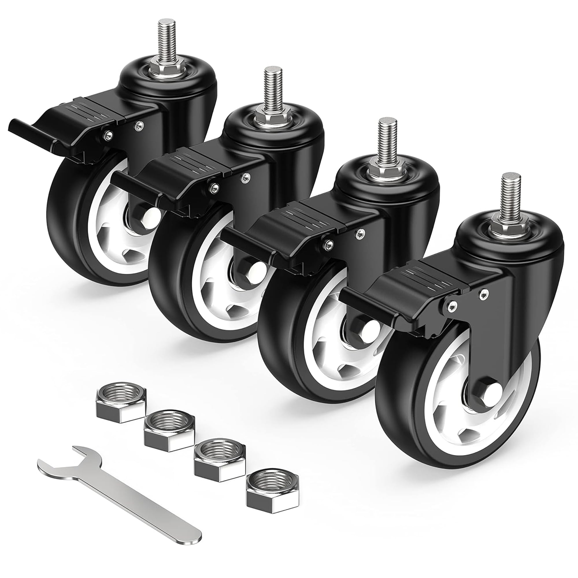 Photo 1 of HOLKIE Caster Wheels 4 inch Total Locking Stem Casters, 3/8" -16 x 1 (Stem Diameter 3/8", Stem Length 1") Threaded Stem Casters Swivel Casters Set of 4 Heavy Duty Castors Black