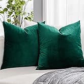 QUAFOO Dark Green Decorative Lumbar Velvet Throw Pillow Covers 24x24 inch Set of 2 with Zipper Luxury Soft Solid Square Cushion Covers Case for Sofa Couch Bed Living Room