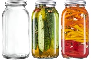 GLING [3 Count 64 oz. Wide-Mouth Glass Mason Jars with Metal Airtight Lids and Bands 2 Quart Large For Preserving, & Meal Prep