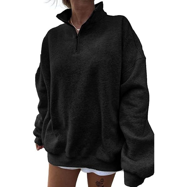 LAVASEON Womens Oversized Half Zip Lapel Sweatshirt Solid