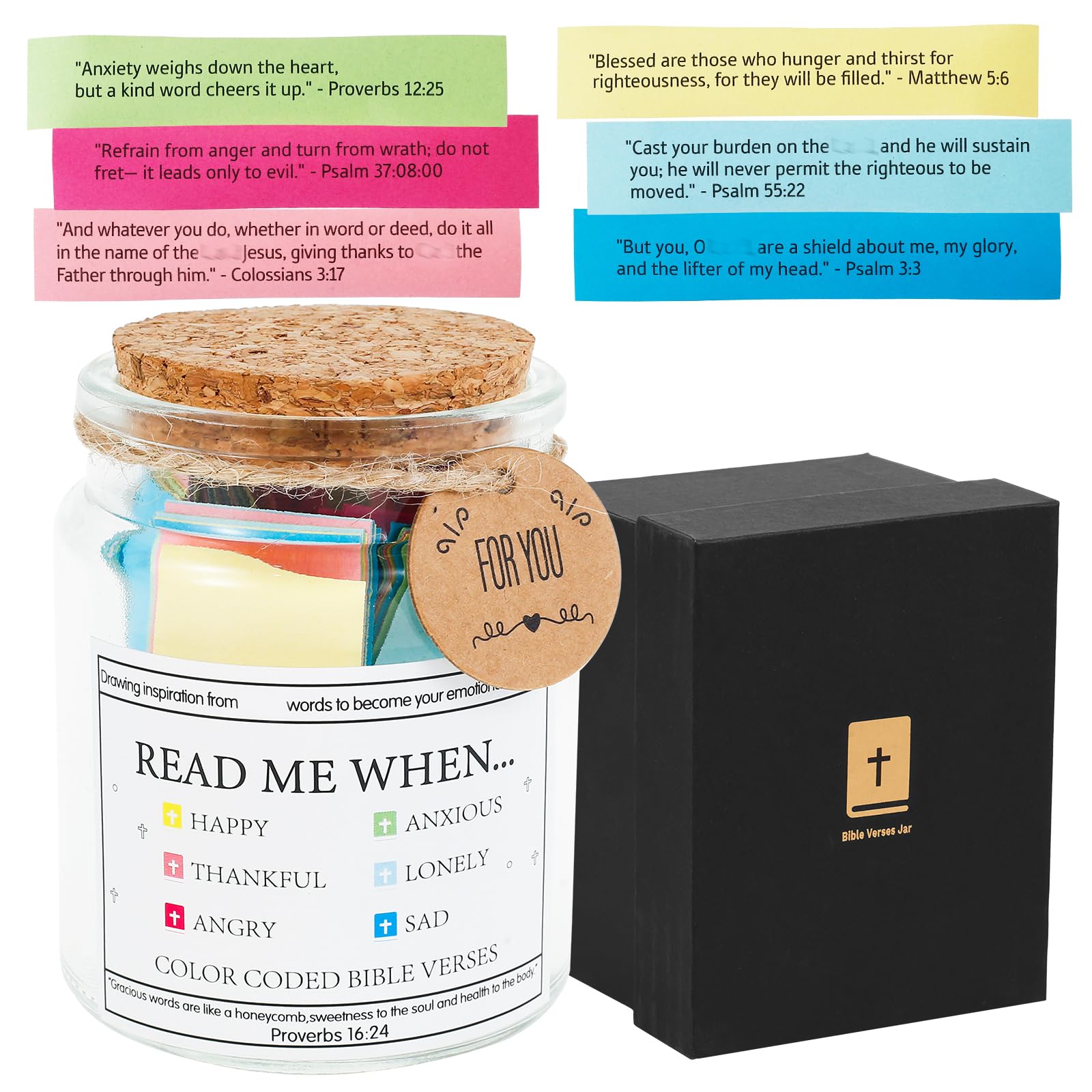 Bible Verses in a Jar, Read Me When Bible Verse Jar for Relaxing Emotions and Feelings, Waterproof Scripture Prayer Cards Hope Jar, Christian Gifts for Women Men Family Friend (set 1)
