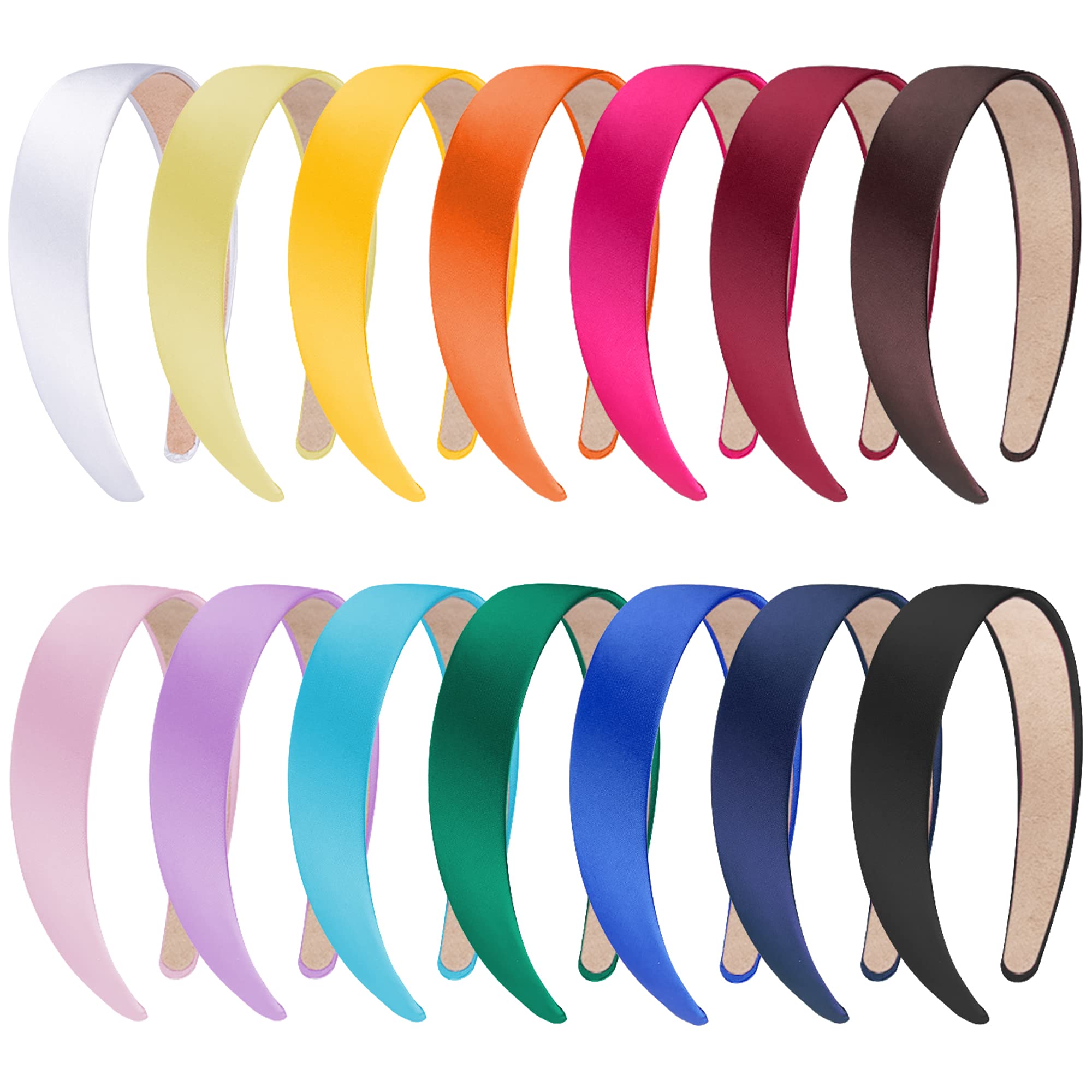 SIQUK 14 Pieces Satin Headbands 1 Inch Wide Non-slip Headband Colourful DIY Headbands for Women and Girls, 14 Colours