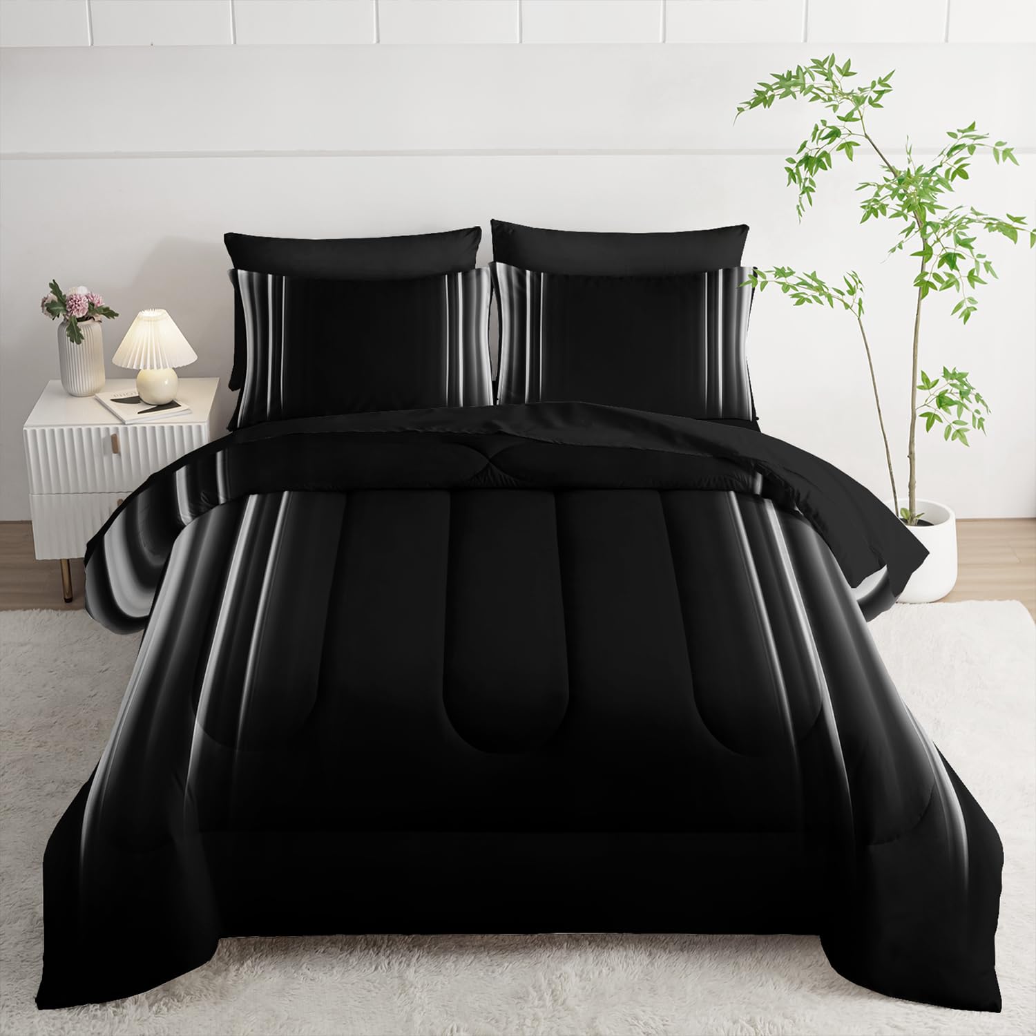 Photo 1 of ***PARTIAL SET*** White and Black Bedding Set Queen Size Abstract Ombre Comforter Set Bedding Set 7 Piece in A Bag,Dark Quilt Set Mordern Art Decor All Seasons with Pillowcases,Flat, Fitted Sheet