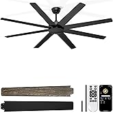 Phylluz 72'' Large Ceiling Fans No Lights, Modern Black Ceiling Fan Remote/APP Control, Quiet DC Motor Big Ceiling Fan for Shop Garage Covered Outdoor Patios