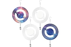 ACFUNIQUE 4 Pack Sublimation Wind Spinner Blanks Metal Wind Spinners Sublimation Blanks Aluminum Hanging Wind Spinner 3D DIY Wind Sculpture for Yard and Garden Indoor Ourdoor Decoration(Planet)