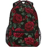 ALAZA Red Rose Flower Floral Large Backpack for Women Girls kids School Personalized Laptop iPad Tablet Travel School Bag with Multiple Pockets