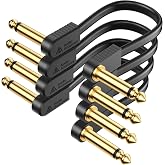 Guitar Patch Cables Gold-Plated Flat Ribbon Guitar Pedal Cables Kevlar-Reinforced Built-to-Last Noiseless Dual-Layer Shielded Cord for BOSS MXR EBS Behringer Donner Pedalboard, 6 in|15cm - 4 Pack